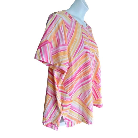 Alfred Dunner 3X Patch Striped Top Multicolor Gold Accent Neckline Short Sleeves - Picture 6 of 8